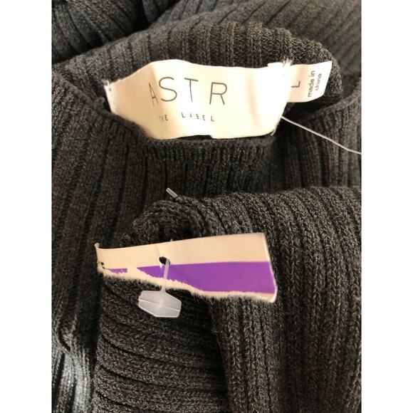 ASTR Sweater Dress Cold Shoulder Ribbed Mock Neck Midi Charcoal Gray NWT Large - Picture 7 of 10